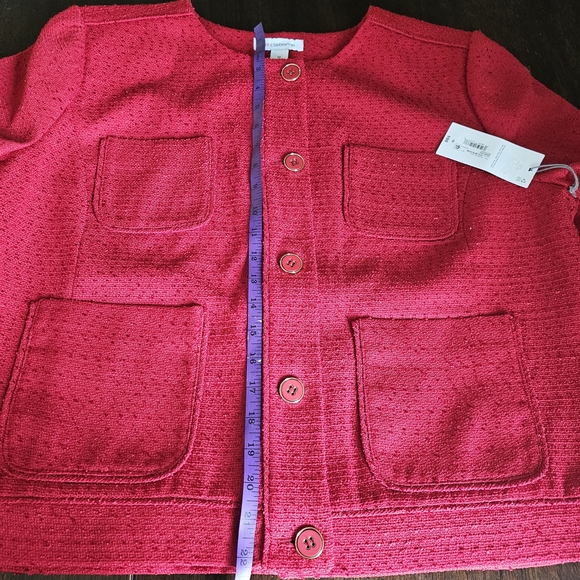 Liz Claiborne Vibrant Red Textured Button Jacket - Picture 9 of 16